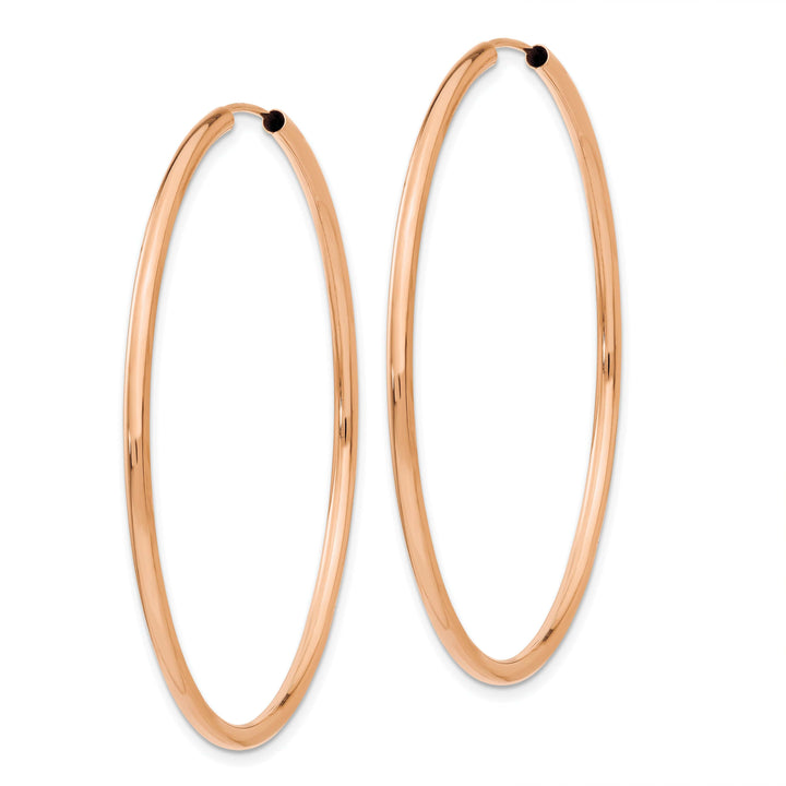 Lovely Rita's Earrings 14K Rose Gold Dainty Polished Round 2x50mm Endless Hoop Earrings