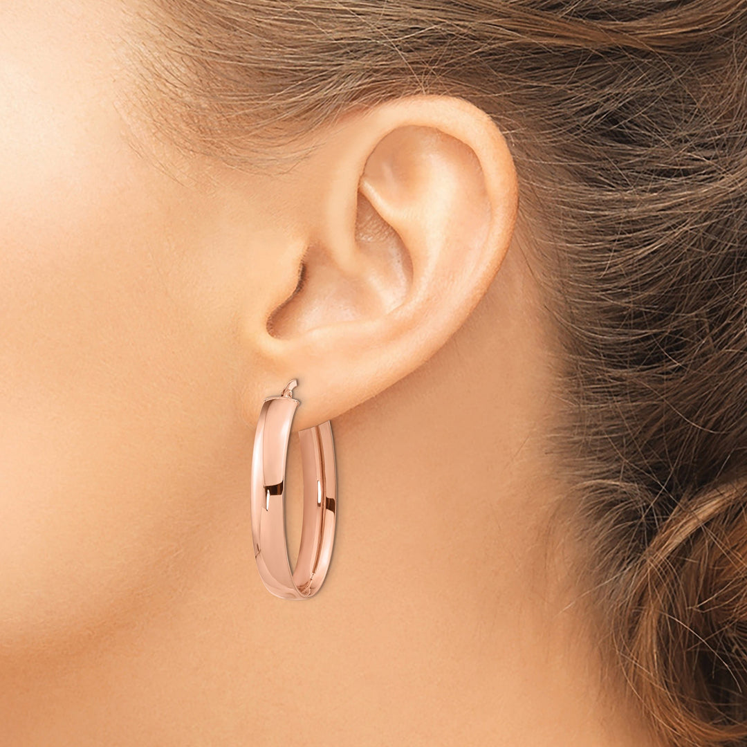 Lovely Rita's Earrings 14K Rose Gold Dazzling Polished 16.6 mm Oval Tube Hoop Earrings