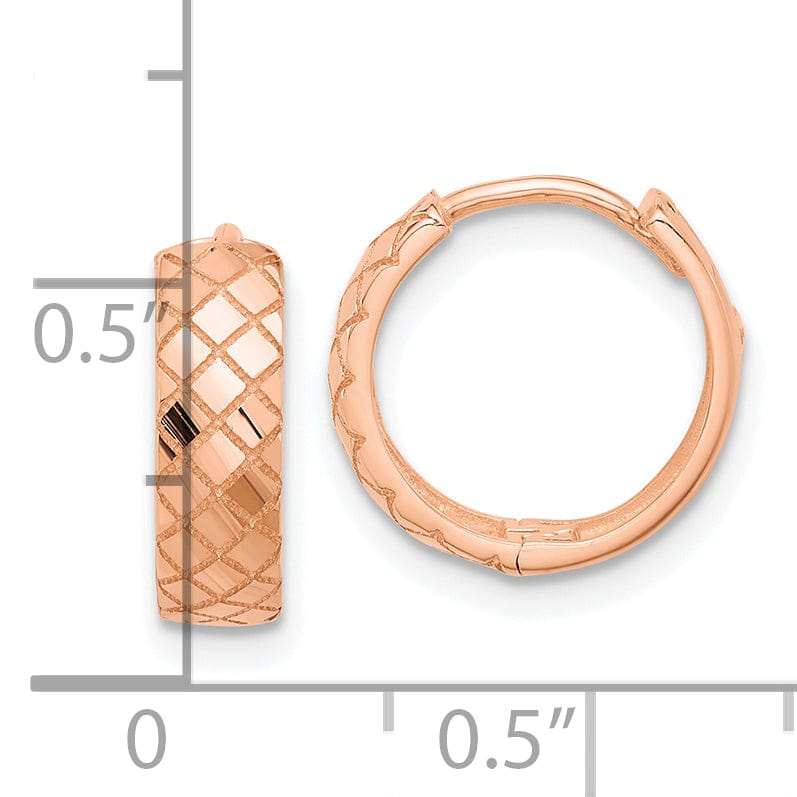 Lovely Rita's Earrings 14K Rose Gold Delicate Polished 13.1mm and Etched Hinged Hoop Earrings