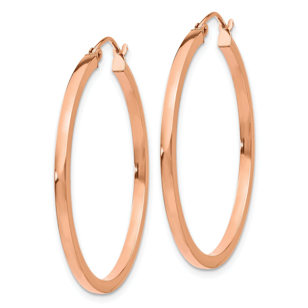 Lovely Rita's Earrings 14K Rose Gold Designer Polished 35mm Lightweight Square Hoop Earrings