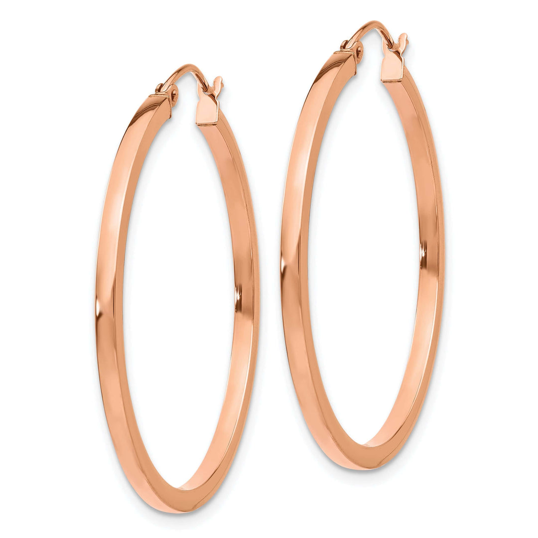 Lovely Rita's Earrings 14K Rose Gold Designer Polished 35mm Lightweight Square Hoop Earrings