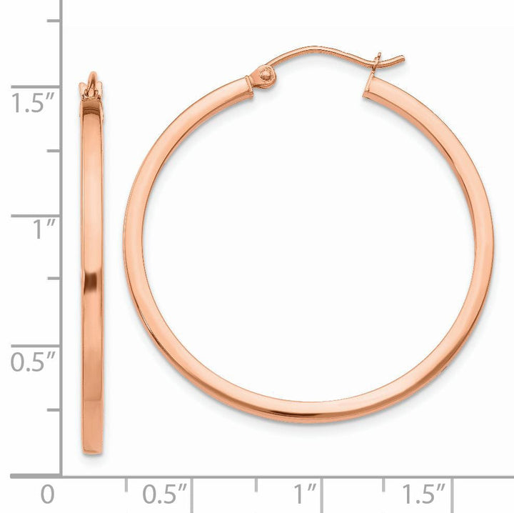 Lovely Rita's Earrings 14K Rose Gold Designer Polished 35mm Lightweight Square Hoop Earrings