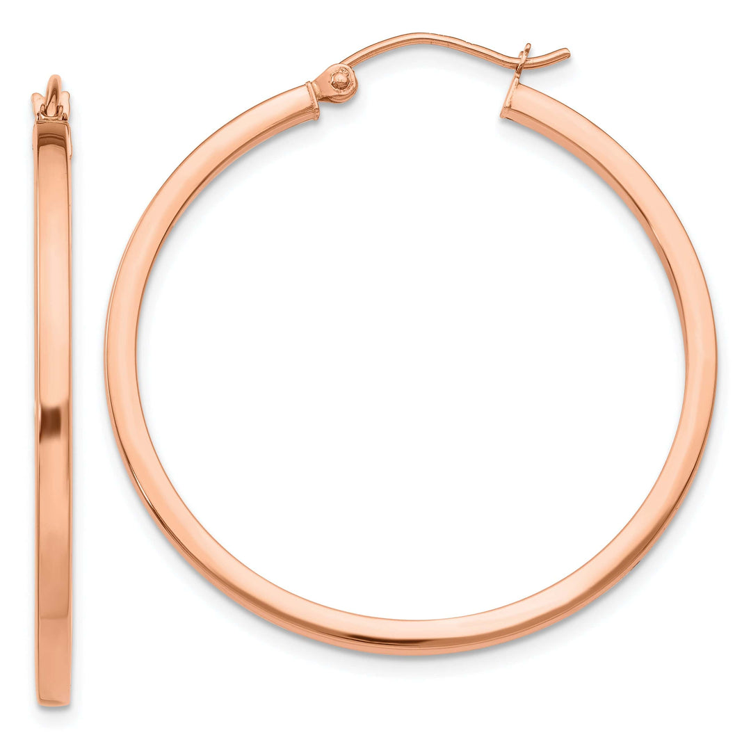 Lovely Rita's Earrings 14K Rose Gold Designer Polished 35mm Lightweight Square Hoop Earrings
