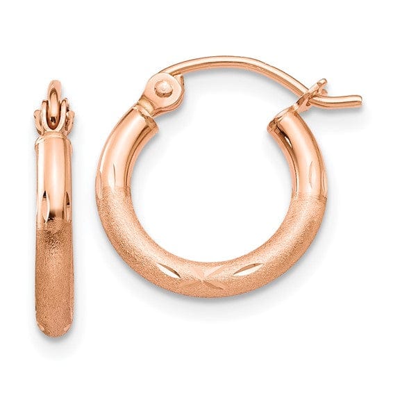 Lovely Rita's Earrings 14K Rose Gold Elegant Diamond-Cut Satin 13mm Lightweight Hoop Earrings