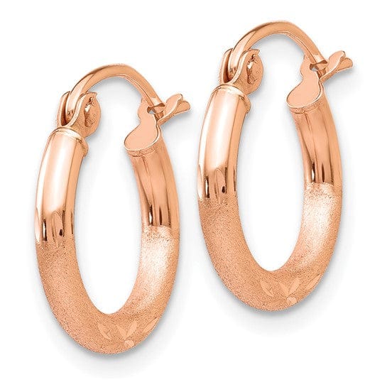 Lovely Rita's Earrings 14K Rose Gold Elegant Diamond-Cut Satin 13mm Lightweight Hoop Earrings