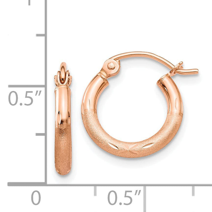 Lovely Rita's Earrings 14K Rose Gold Elegant Diamond-Cut Satin 13mm Lightweight Hoop Earrings