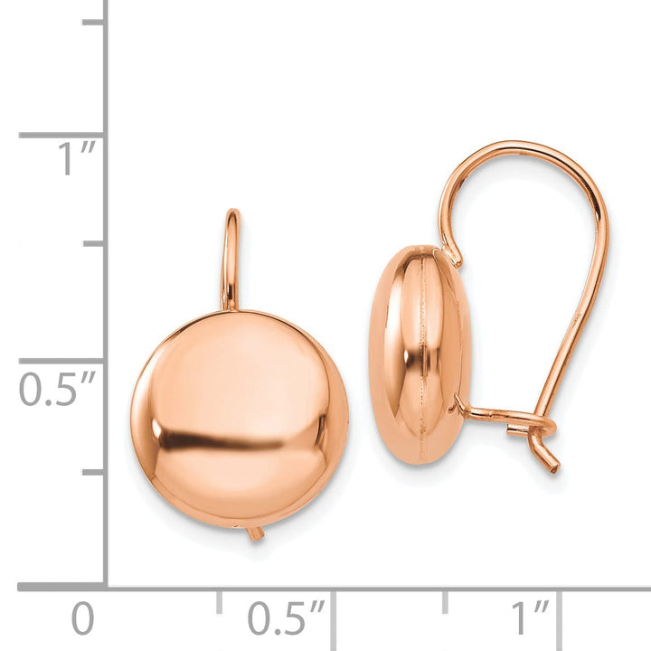 Lovely Rita's Earrings 14K Rose Gold Elegant Polished 12mm Button Kidney Wire Earrings