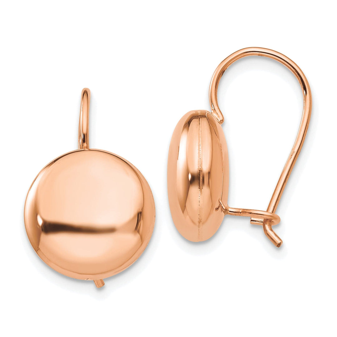 Lovely Rita's Earrings 14K Rose Gold Elegant Polished 12mm Button Kidney Wire Earrings