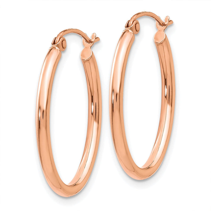 Lovely Rita's Earrings 14K Rose Gold Elegant Polished 17 mm Oval Tube Hoop Earrings