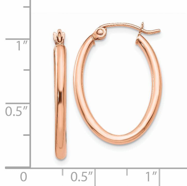Lovely Rita's Earrings 14K Rose Gold Elegant Polished 17 mm Oval Tube Hoop Earrings