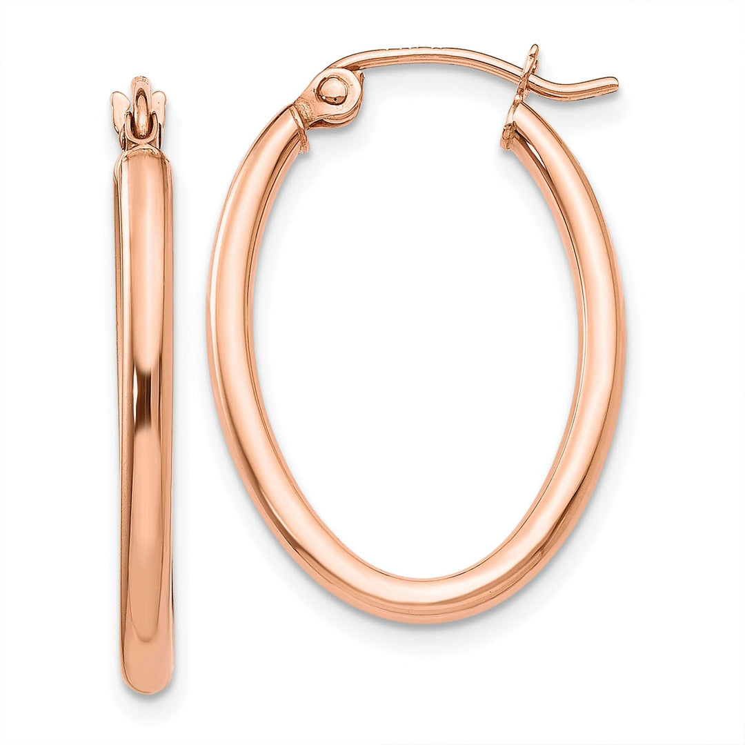 Lovely Rita's Earrings 14K Rose Gold Elegant Polished 17 mm Oval Tube Hoop Earrings