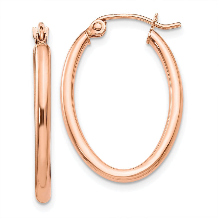 Lovely Rita's Earrings 14K Rose Gold Elegant Polished 17 mm Oval Tube Hoop Earrings