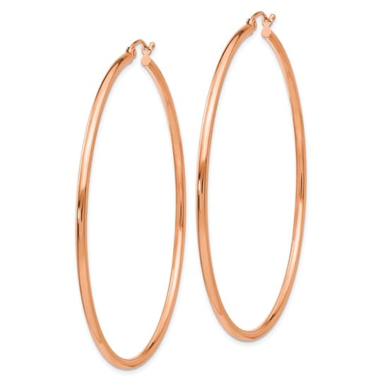 Lovely Rita's Earrings 14K Rose Gold Elegant Polished 60mm Lightweight Tube Hoop Earrings