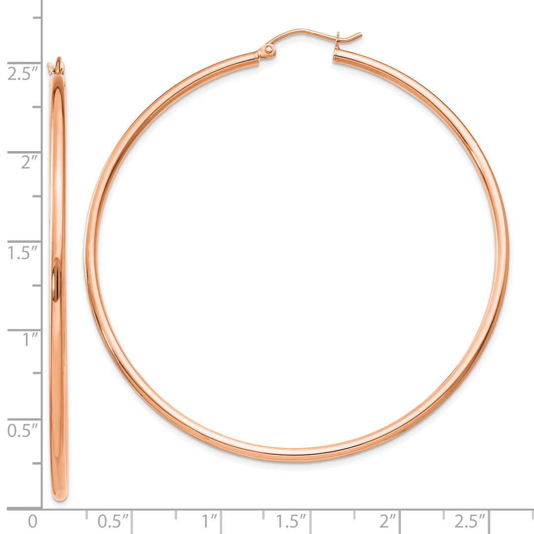 Lovely Rita's Earrings 14K Rose Gold Elegant Polished 60mm Lightweight Tube Hoop Earrings