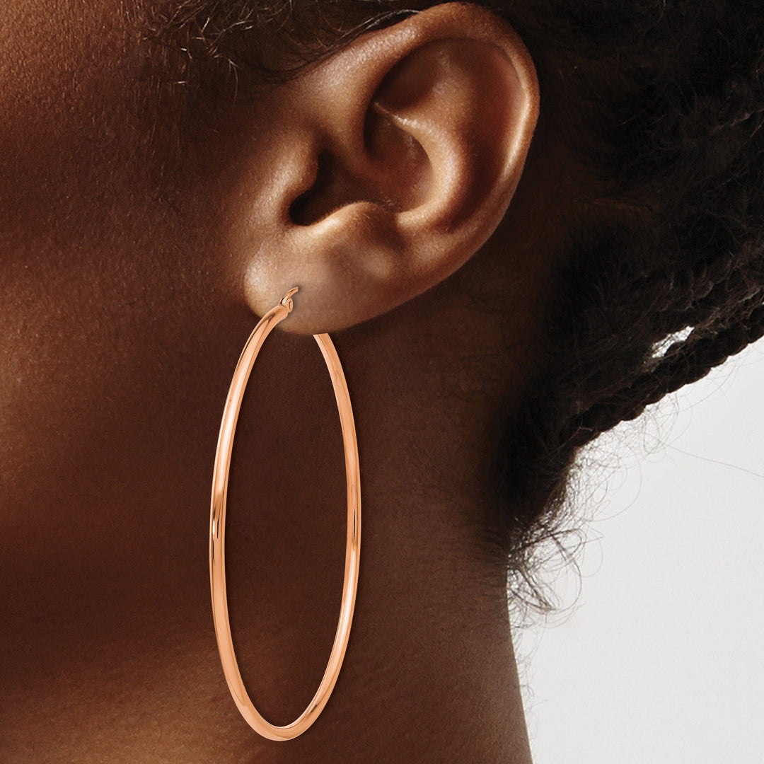 Lovely Rita's Earrings 14K Rose Gold Elegant Polished 60mm Lightweight Tube Hoop Earrings