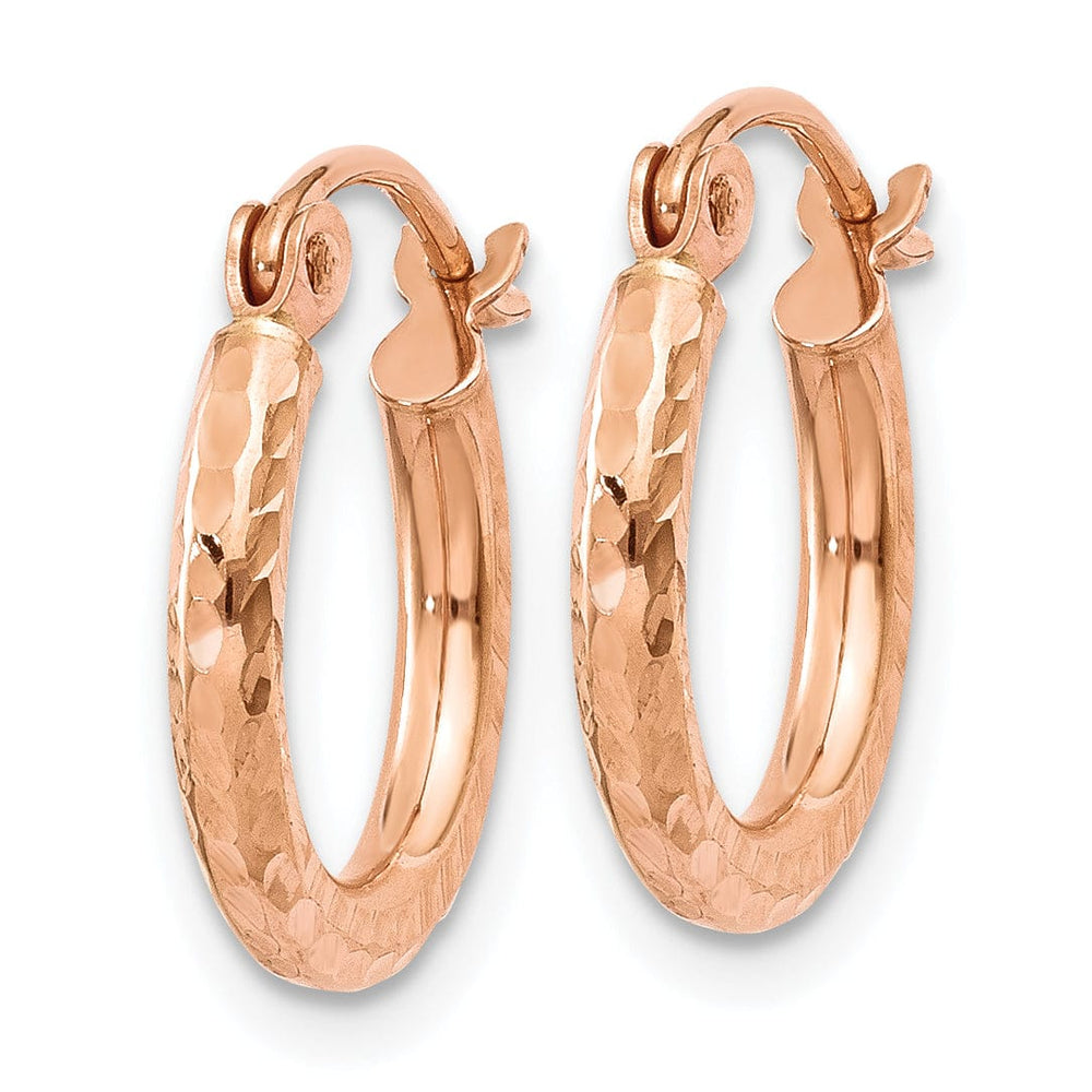 Lovely Rita's Earrings 14K Rose Gold Fine Diamond-Cut 2mm Lightweight Tube Hoop Earrings