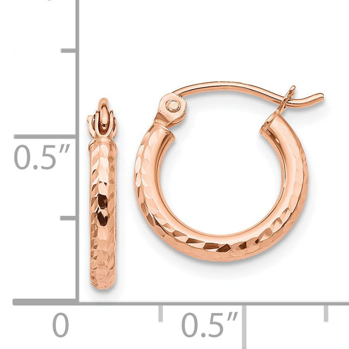 Lovely Rita's Earrings 14K Rose Gold Fine Diamond-Cut 2mm Lightweight Tube Hoop Earrings