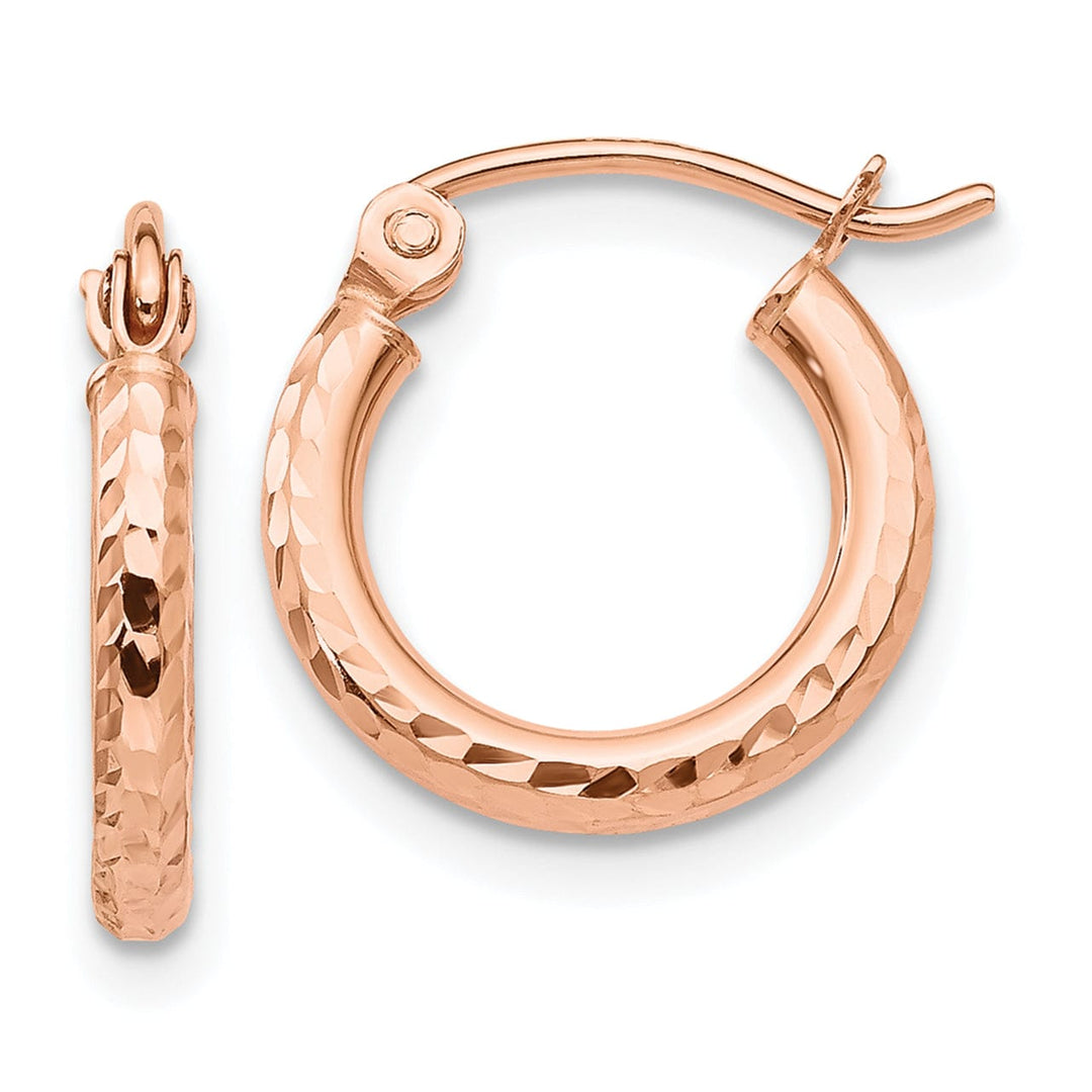 Lovely Rita's Earrings 14K Rose Gold Fine Diamond-Cut 2mm Lightweight Tube Hoop Earrings
