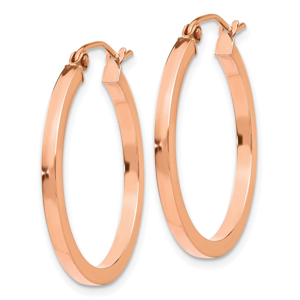Lovely Rita's Earrings 14K Rose Gold Fine Polished 25mm Lightweight Square Tube Hoop Earrings