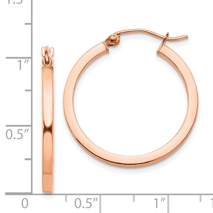 Lovely Rita's Earrings 14K Rose Gold Fine Polished 25mm Lightweight Square Tube Hoop Earrings