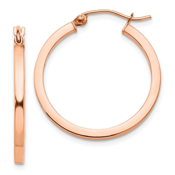 Lovely Rita's Earrings 14K Rose Gold Fine Polished 25mm Lightweight Square Tube Hoop Earrings