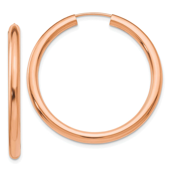 Lovely Rita's Earrings 14K Rose Gold Fine Polished 3.00x35mm Endless Hoop Earrings