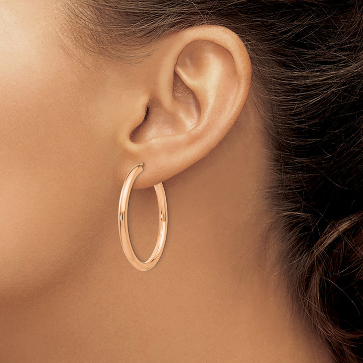 Lovely Rita's Earrings 14K Rose Gold Fine Polished 3.00x35mm Endless Hoop Earrings