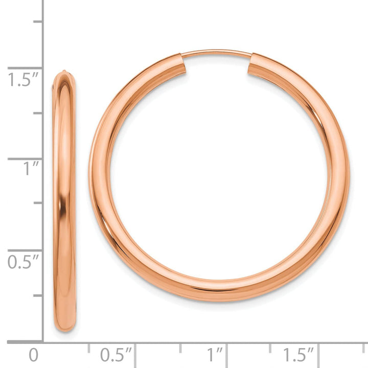 Lovely Rita's Earrings 14K Rose Gold Fine Polished 3.00x35mm Endless Hoop Earrings