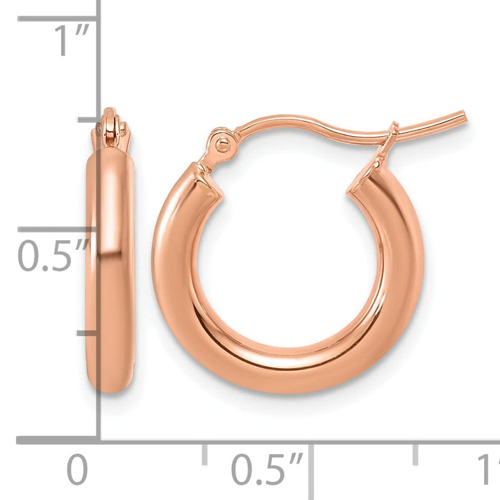 Lovely Rita's Earrings 14K Rose Gold Graceful Polished 17mm Lightweight Tube Hoop Earrings