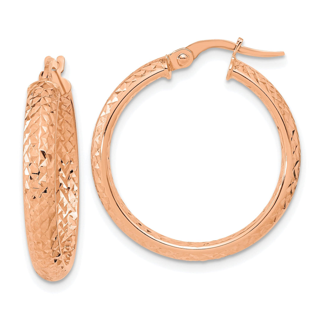 Lovely Rita's Earrings 14K Rose Gold Luxe Diamond-Cut 25mm Fancy Hoop Earrings