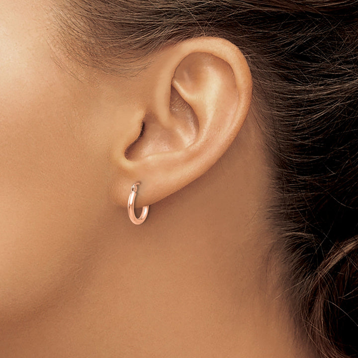Lovely Rita's Earrings 14K Rose Gold Luxe Polished 13mm Lightweight Tube Hoop Earrings