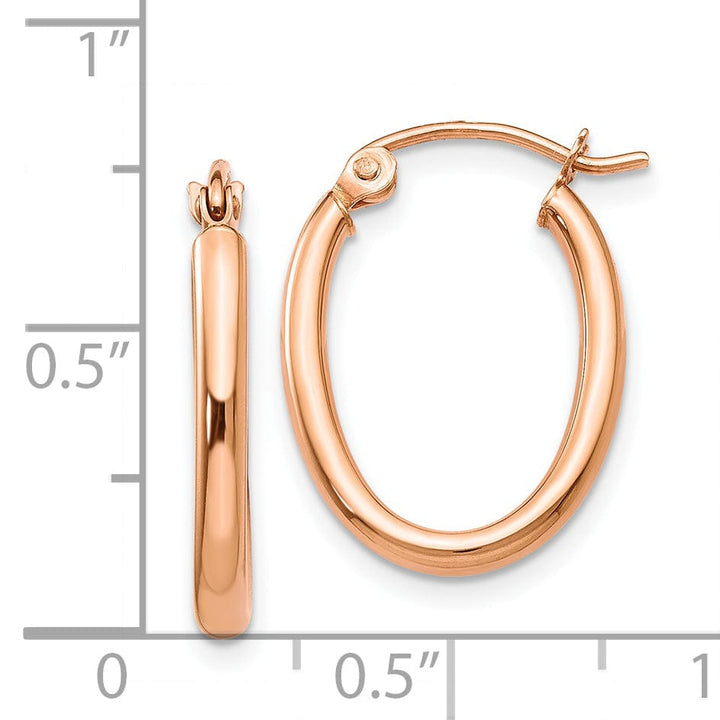 Lovely Rita's Earrings 14K Rose Gold Luxurious Polished 13.5 mm Oval Tube Hoop Earrings