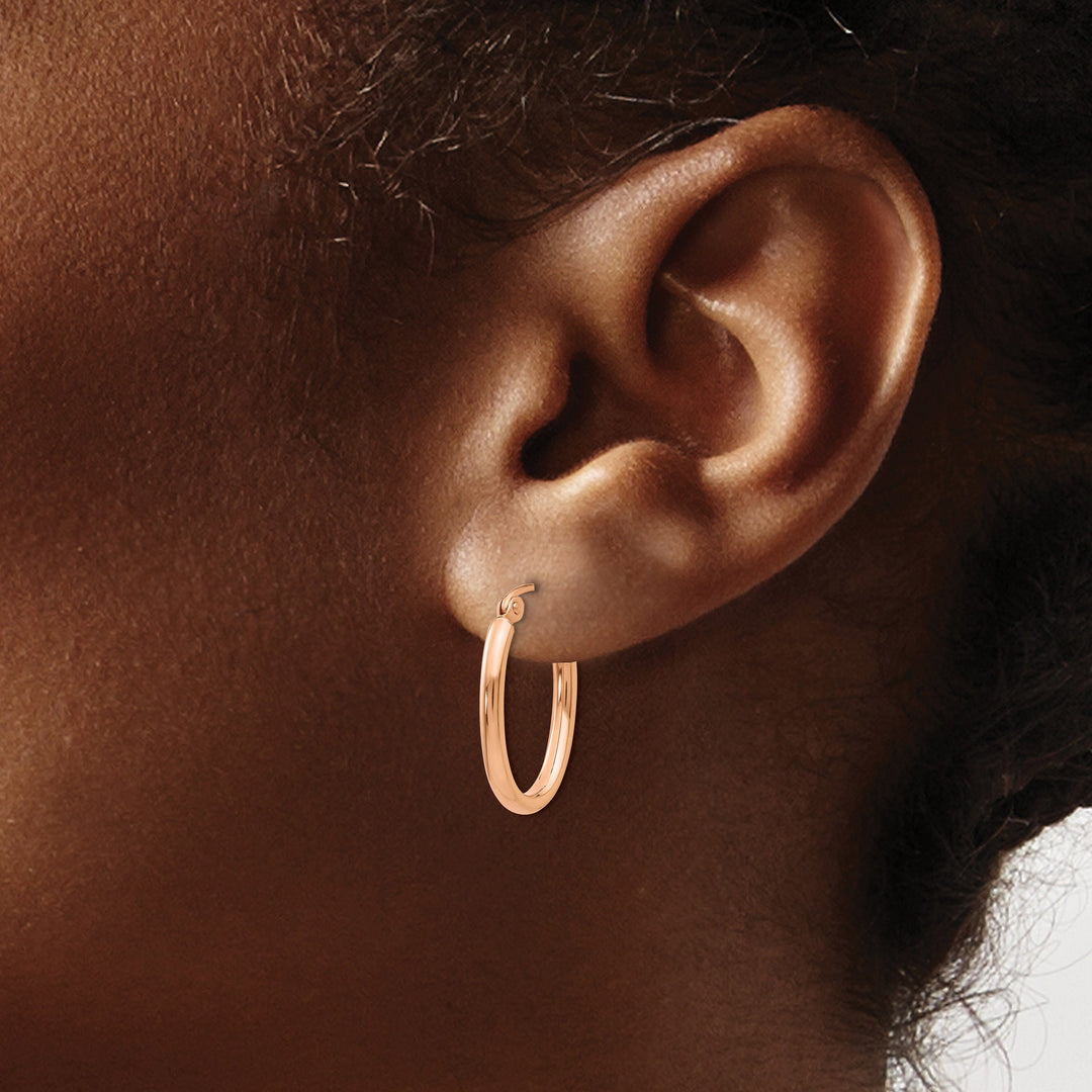 Lovely Rita's Earrings 14K Rose Gold Luxurious Polished 13.5 mm Oval Tube Hoop Earrings