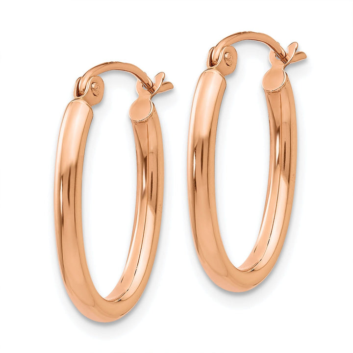 Lovely Rita's Earrings 14K Rose Gold Luxurious Polished 13.5 mm Oval Tube Hoop Earrings