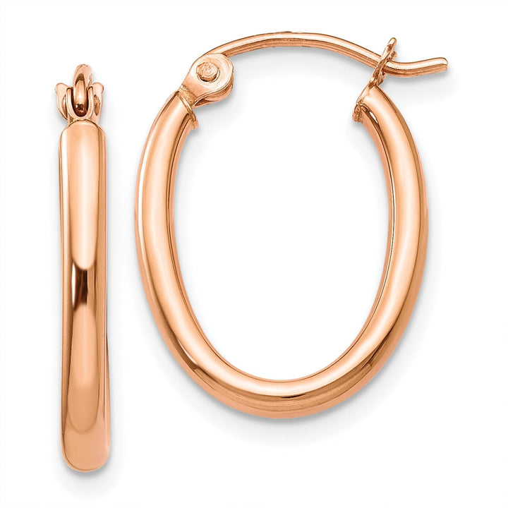 Lovely Rita's Earrings 14K Rose Gold Luxurious Polished 13.5 mm Oval Tube Hoop Earrings