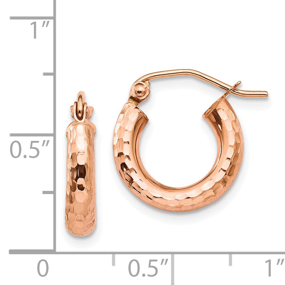 Lovely Rita's Earrings 14K Rose Gold Modern Diamond-Cut 3.25mm Lightweight Tube Hoop Earrings