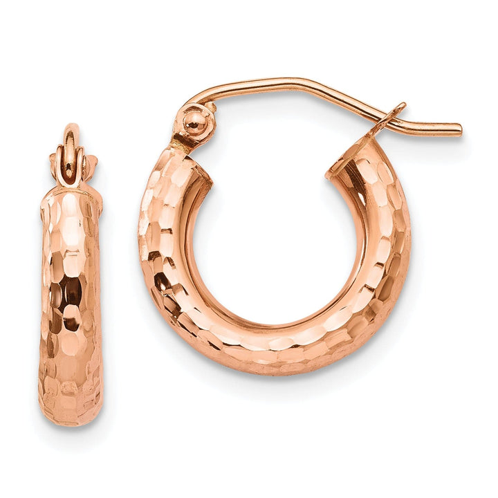 Lovely Rita's Earrings 14K Rose Gold Modern Diamond-Cut 3.25mm Lightweight Tube Hoop Earrings