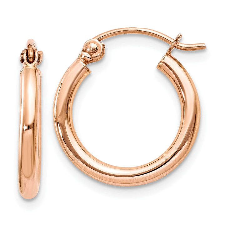 Lovely Rita's Earrings 14K Rose Gold Modern Polished 15mm Lightweight Tube Hoop Earrings