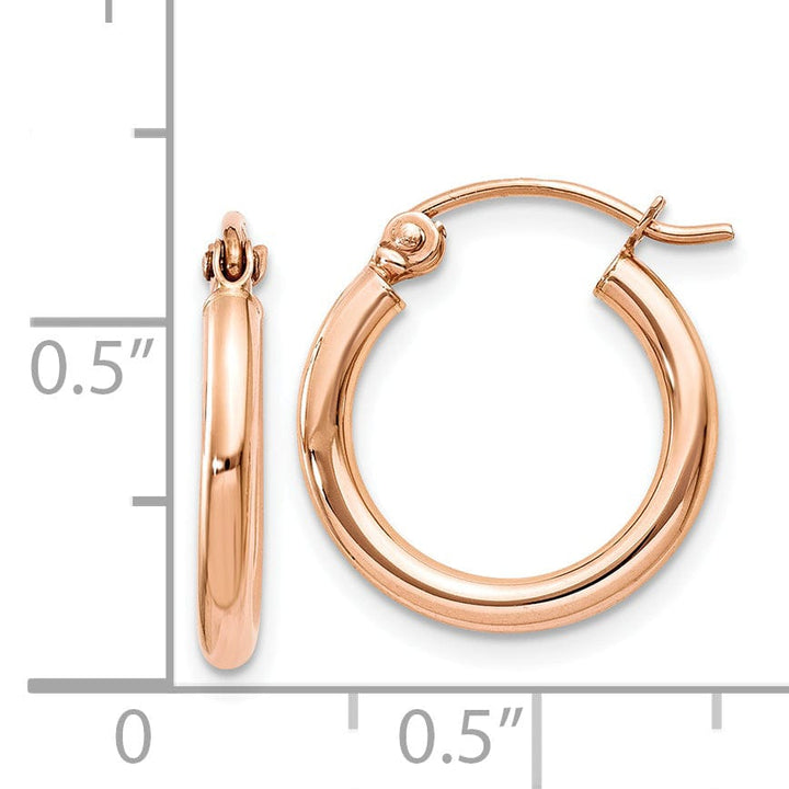 Lovely Rita's Earrings 14K Rose Gold Modern Polished 15mm Lightweight Tube Hoop Earrings