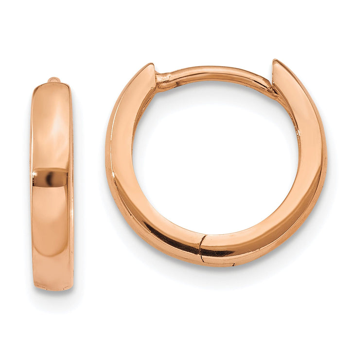 Lovely Rita's Earrings 14K Rose Gold Perfect Polished 11.5mm 1.8mm Round Hinged Hoop Earrings