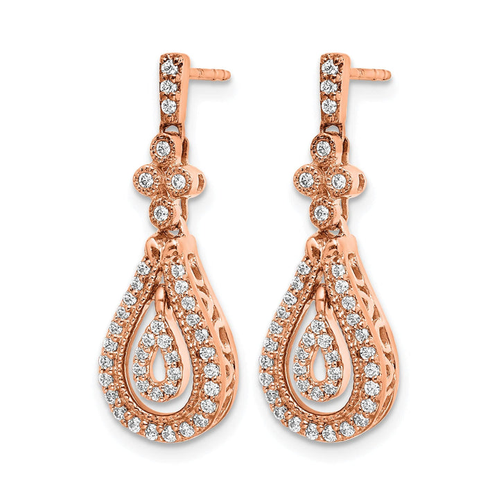 Lovely Rita's Earrings 14k Rose Gold Polished 3/8 CT Diamond Teardrop Dangle Post Earrings