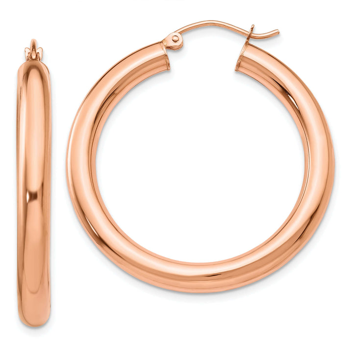 Lovely Rita's Earrings 14K Rose Gold Premium Polished 4mm Tube Hoop Earrings