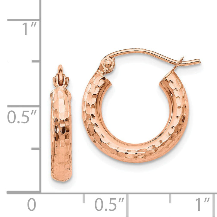 Lovely Rita's Earrings 14K Rose Gold Radiant Diamond-Cut 3.25mm Lightweight Hoop Earrings