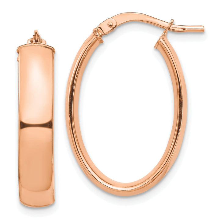 Lovely Rita's Earrings 14K Rose Gold Radiant Polished 16.77 mm Oval Tube Hoop Earrings
