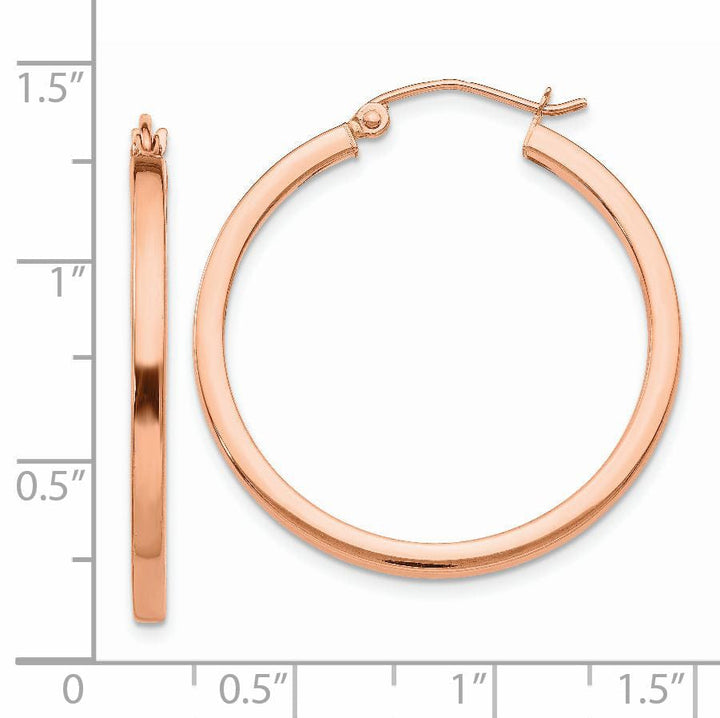 Lovely Rita's Earrings 14K Rose Gold Radiant Polished 30mm Lightweight Square Hoop Earrings