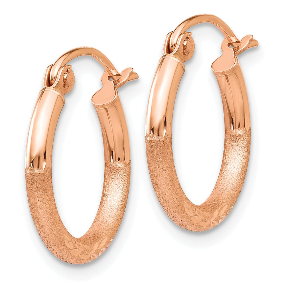 Lovely Rita's Earrings 14K Rose Gold Refined Diamond-Cut Satin 15mm Lightweight Hoop Earrings