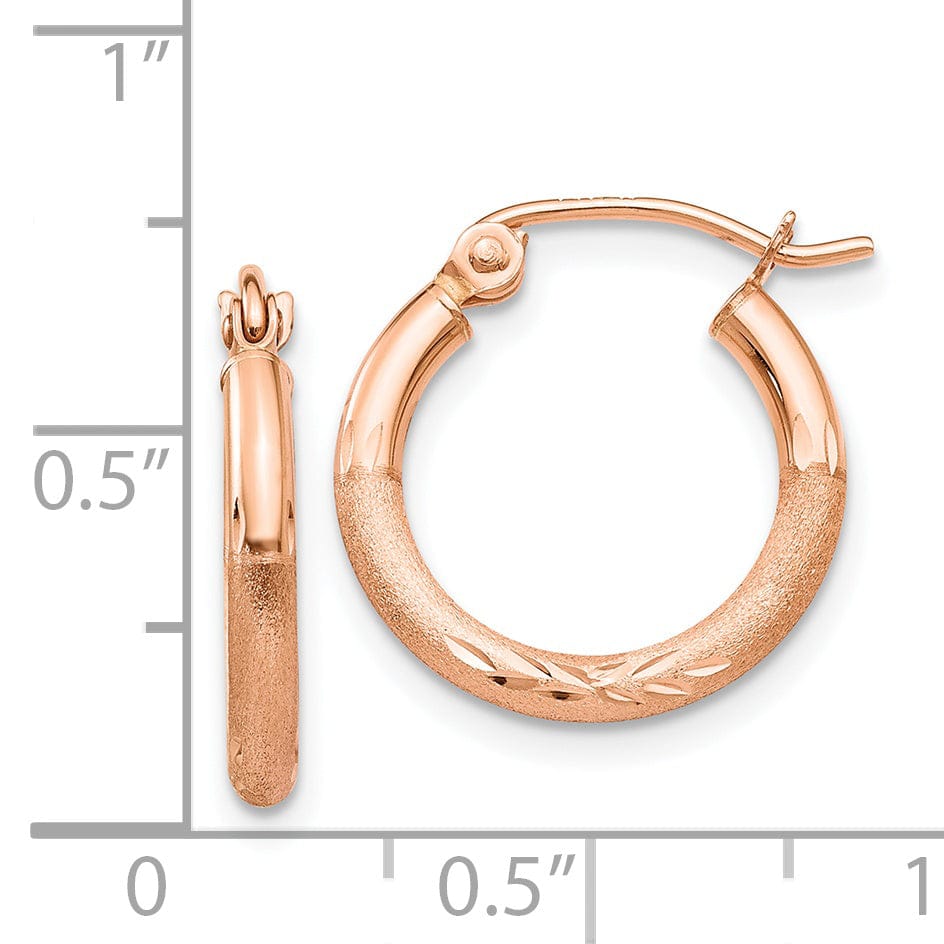 Lovely Rita's Earrings 14K Rose Gold Refined Diamond-Cut Satin 15mm Lightweight Hoop Earrings