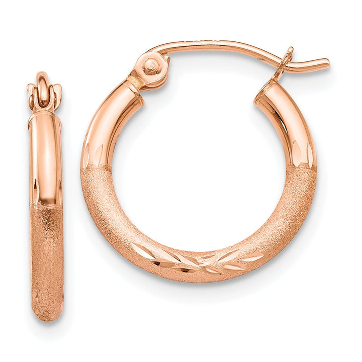 Lovely Rita's Earrings 14K Rose Gold Refined Diamond-Cut Satin 15mm Lightweight Hoop Earrings