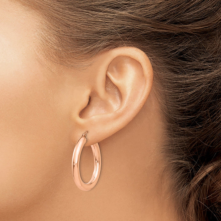 Lovely Rita's Earrings 14K Rose Gold Refined Polished 4mm Tube Hoop Earrings