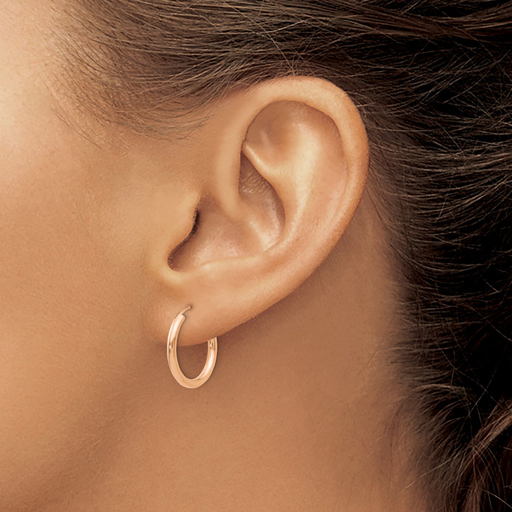 Lovely Rita's Earrings 14K Rose Gold Refined Polished Round 2x17mm Endless Hoop Earrings